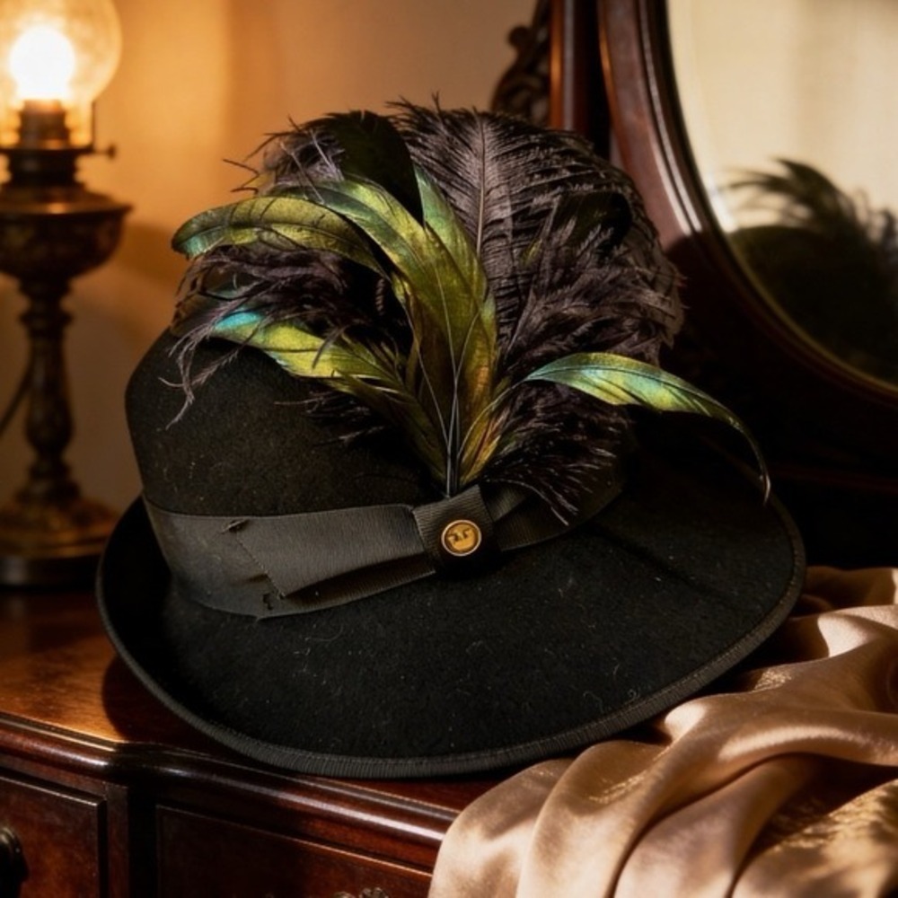 NWT Goorin Bros Norma Jeane Black Wool‎ Fedora Hat Feather Sz M